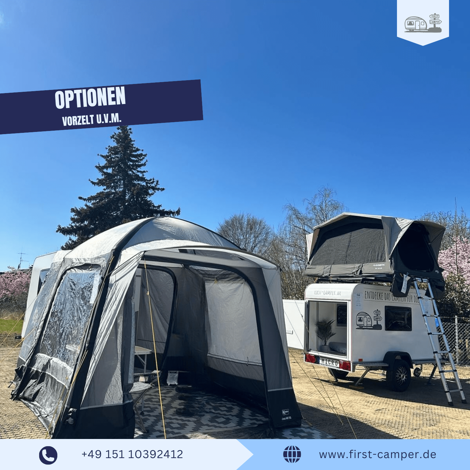 Vorzelt am Micro Camper als erweiterter, wettergeschützter Außenbereich