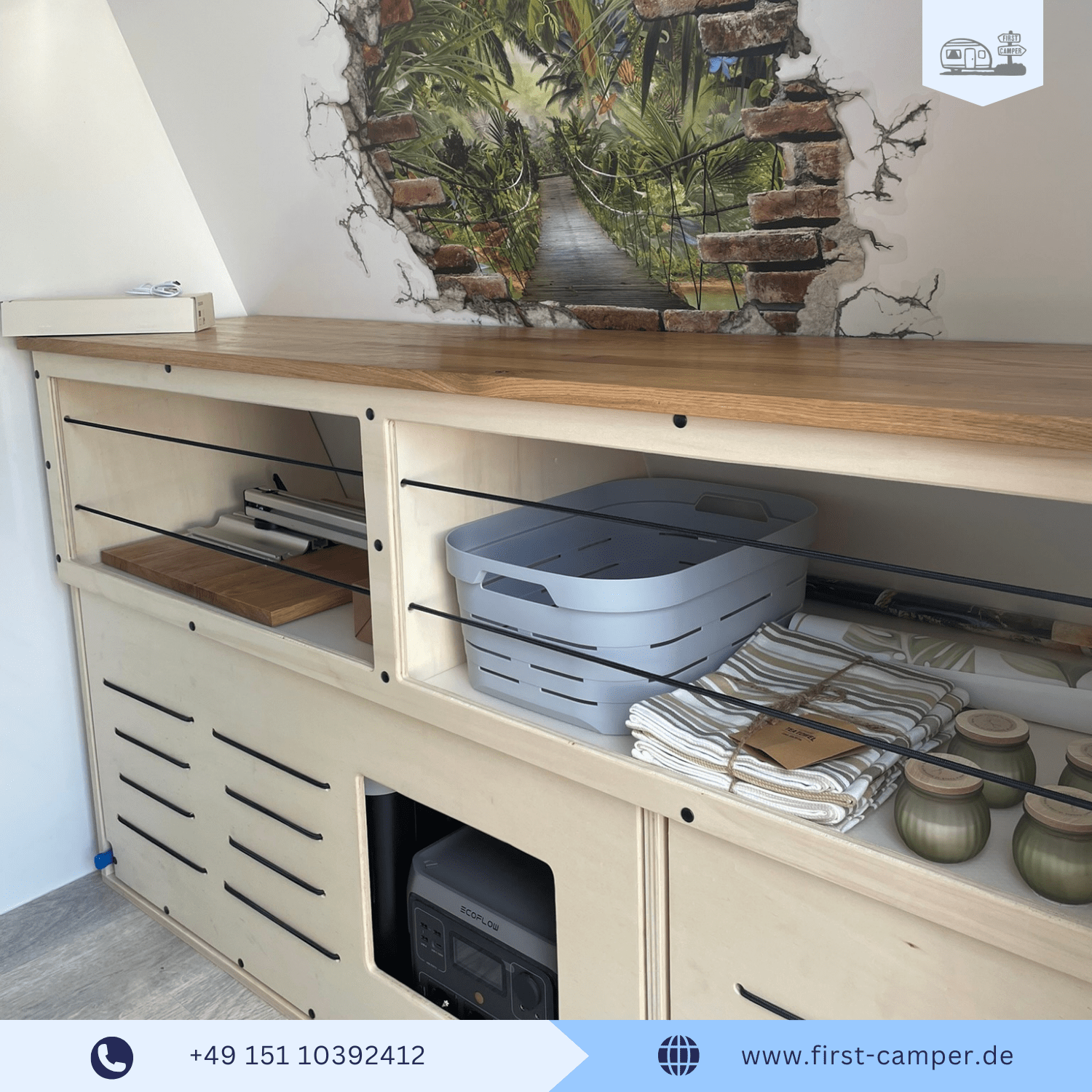 Miniwohnwagen 750 kg Anhänger Low Wing mit WOODBOXX Ausbau – leichter Wohnwagen mit flexibler Nutzung