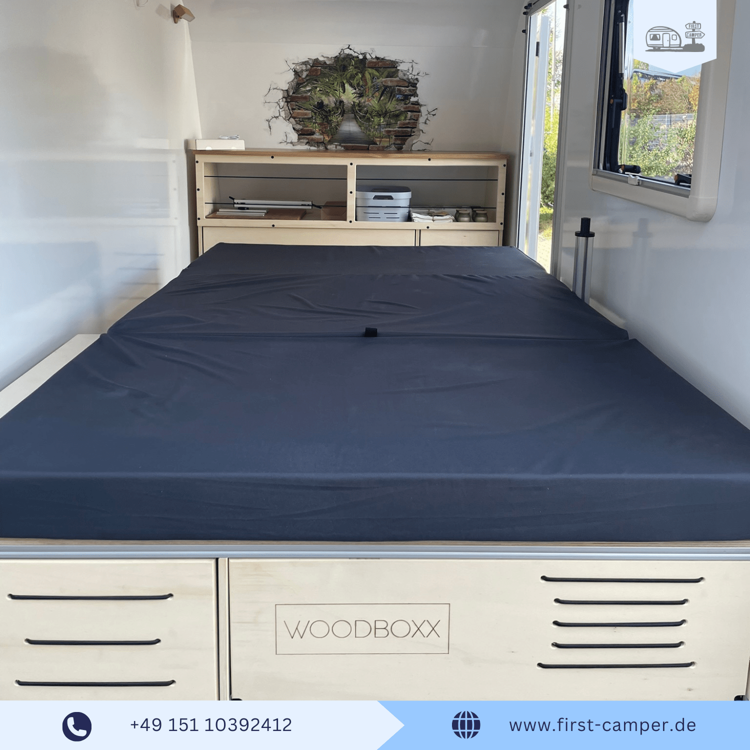 Miniwohnwagen 750 kg Anhänger Low Wing mit WOODBOXX Ausbau – leichter Wohnwagen mit flexibler Nutzung