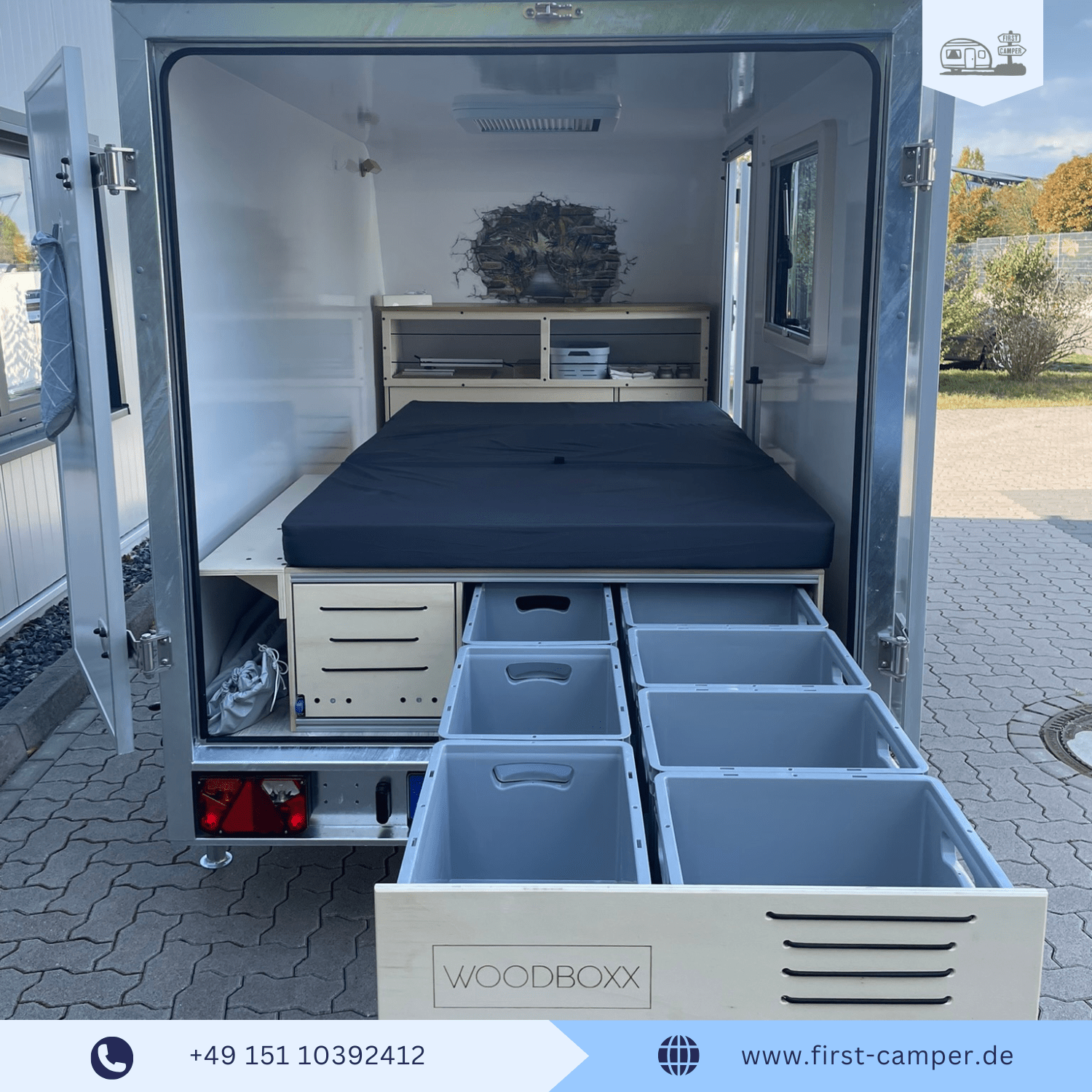 Miniwohnwagen 750 kg Anhänger Low Wing mit WOODBOXX Ausbau – leichter Wohnwagen mit flexibler Nutzung