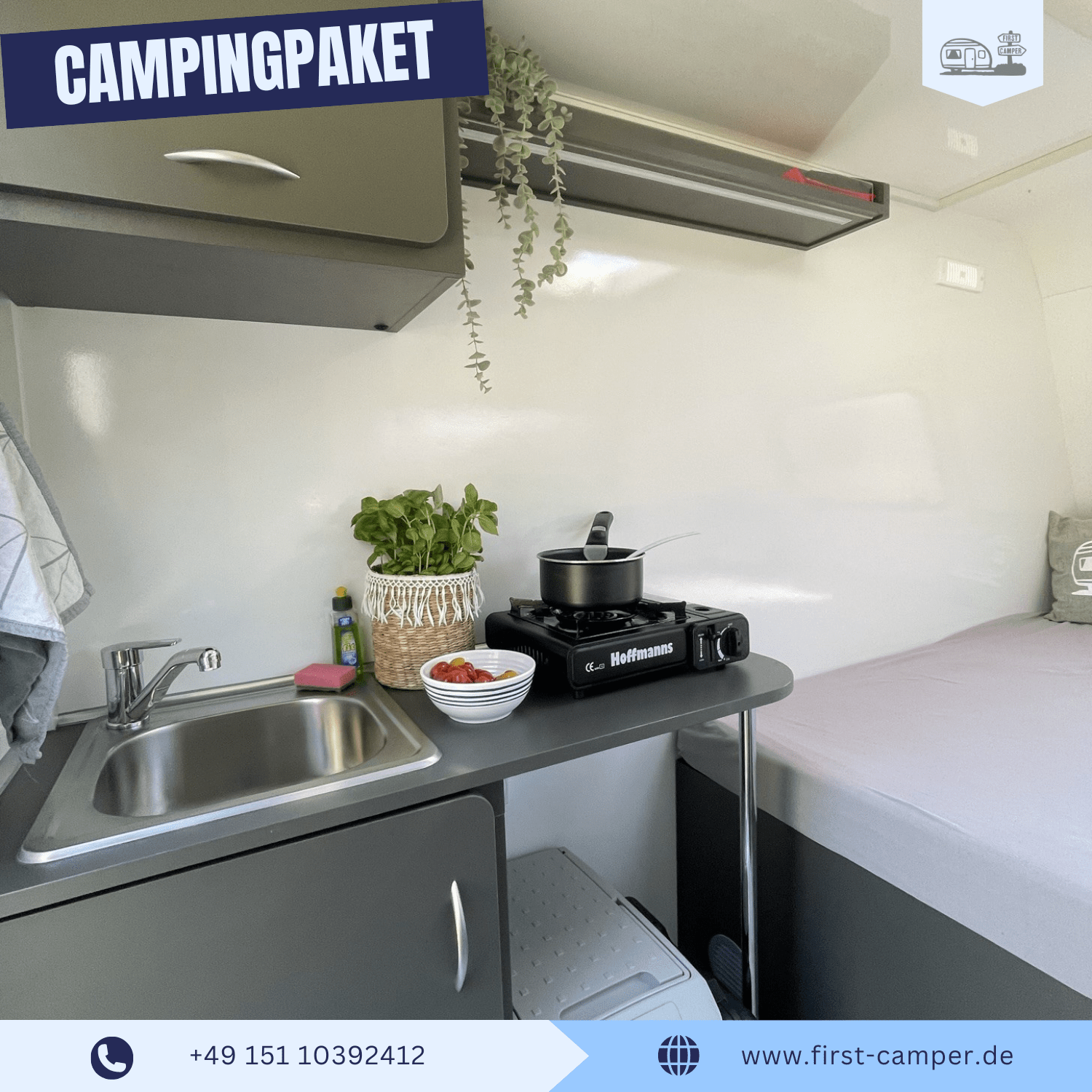 Medi Camper – leichter 750 kg Kofferanhänger mit integrierter Küchenzeile und Kühlbox.