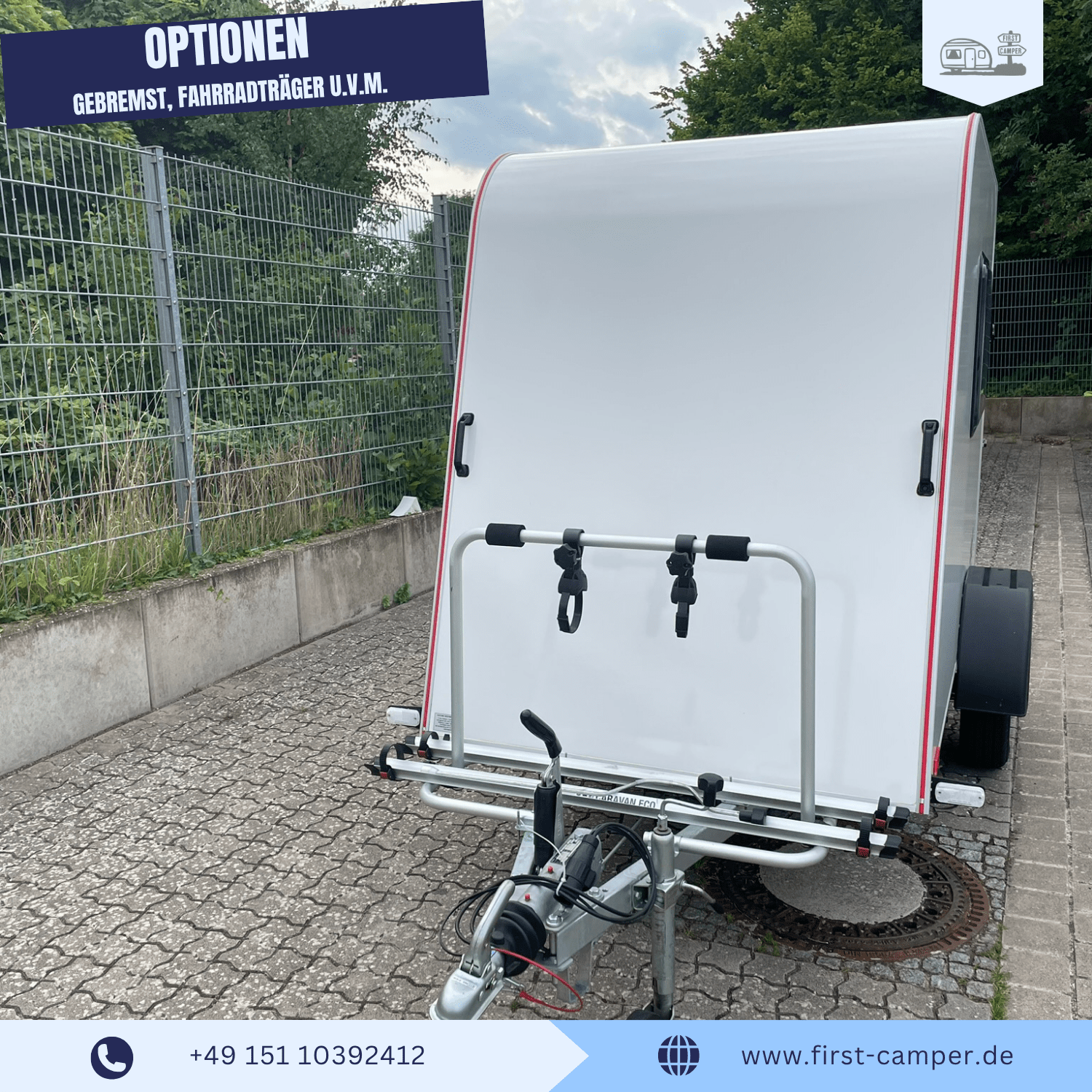 Mini Camper – kompakter 750 kg Kofferanhänger mit aerodynamischer Front, PVC-Boden, zwei Seitenfenstern mit Fliegengitter und Verdunklung, Bettkasten, LED-Heckleuchten und Fahrradträger