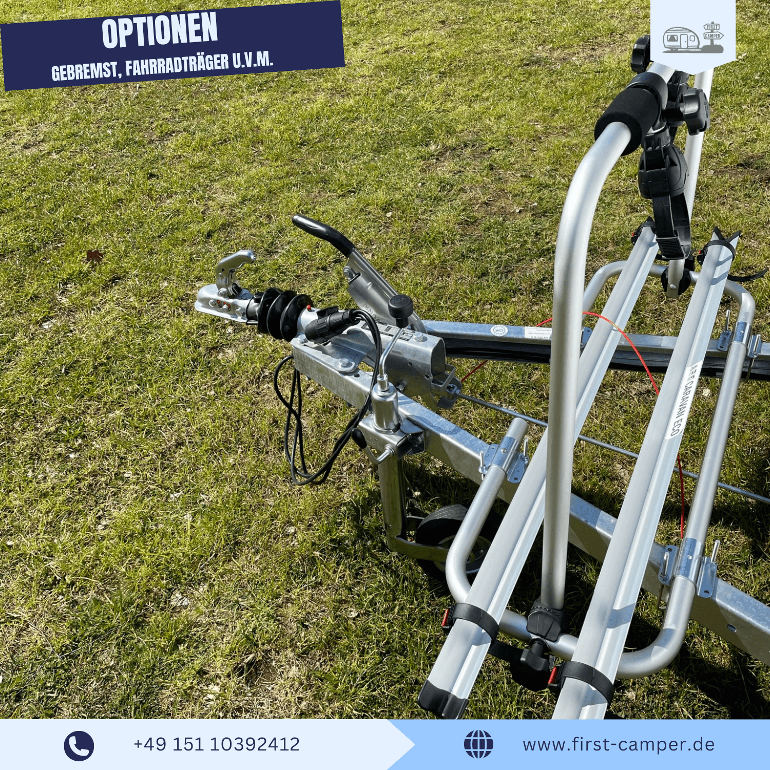 Medi Camper – leichter 750 kg Miniwohnwagen, gebremste Ausführung inkl. 2-er Fahrradträger