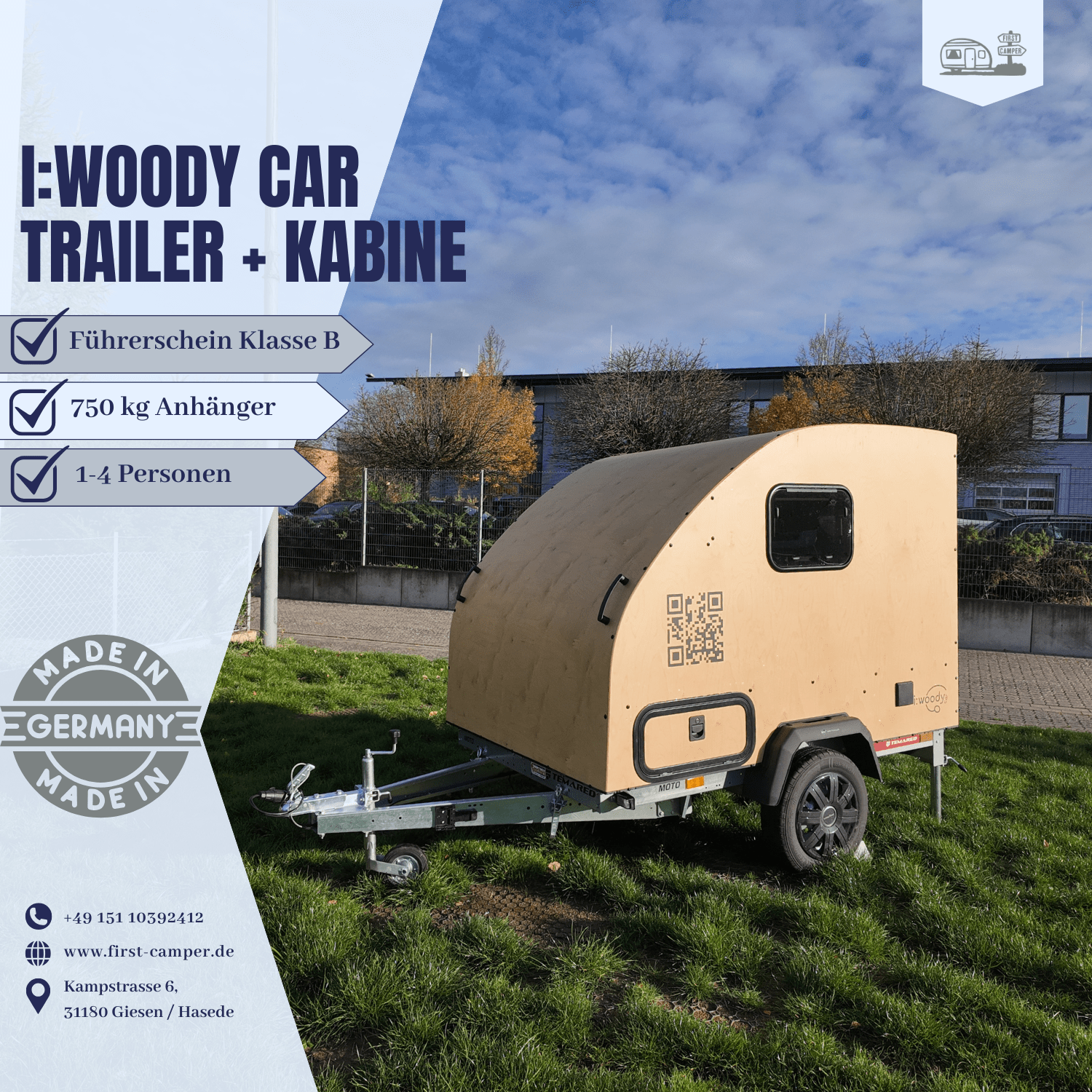 i:woody car – handgefertigter Mini Holzwohnwagen aus Manufaktur mit natürlicher Holzoptik und modernem Design