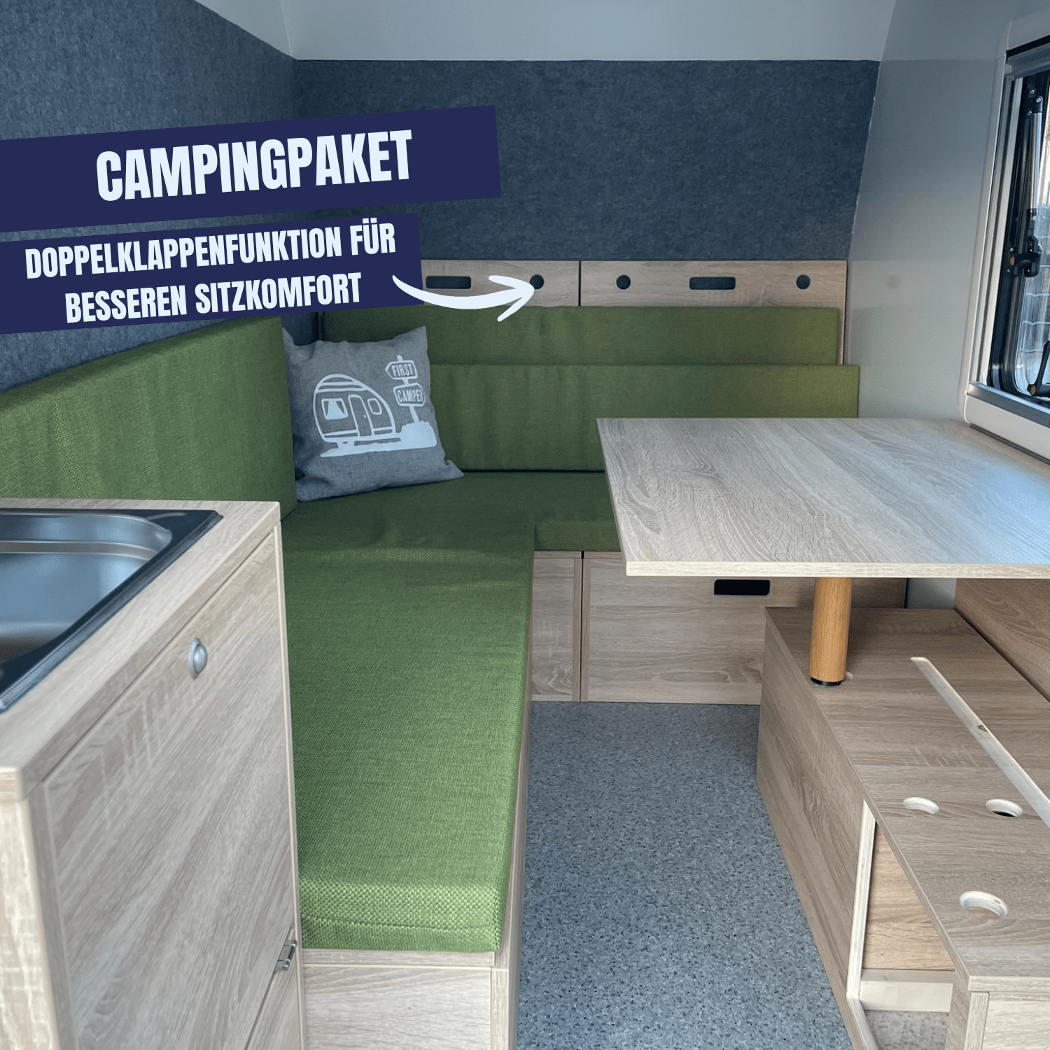 Liegefläche im Tiny Trailer mit 6 cm starken Polstern