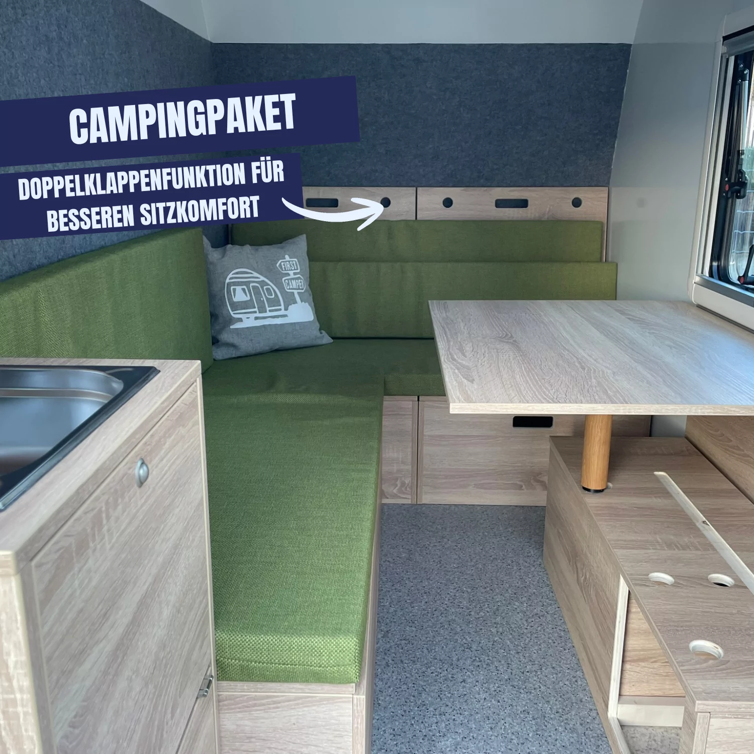Liegefläche im Tiny Trailer mit 6 cm starken Polstern